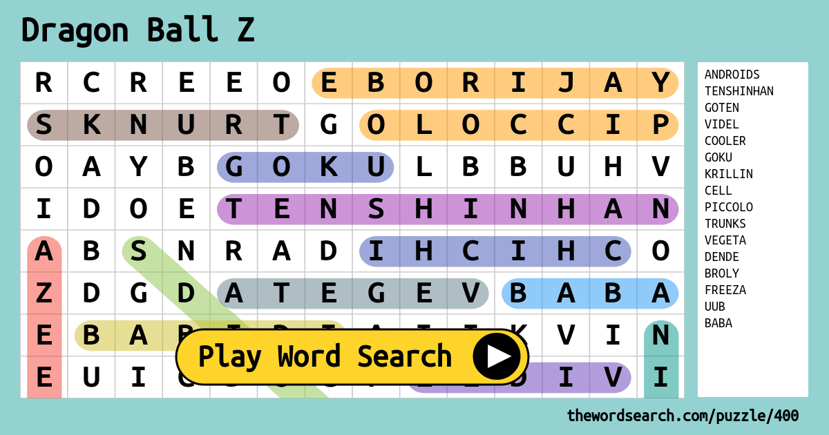 Dragon Ball Z Word Search