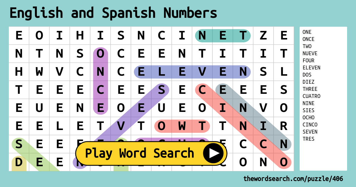 english and spanish numbers word search