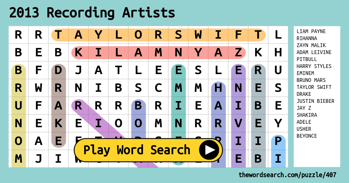 2013-recording-artists-word-search