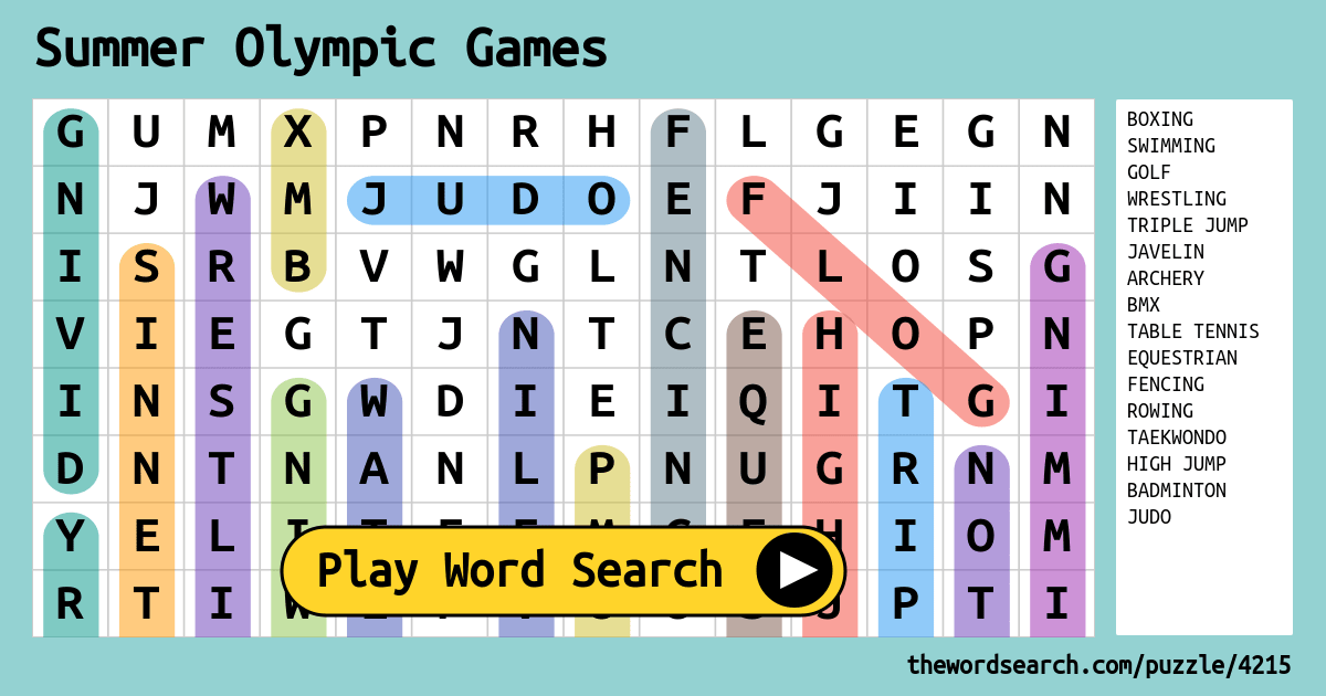 Summer Olympic Games Word Search