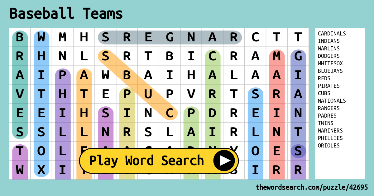 Baseball Teams Word Search