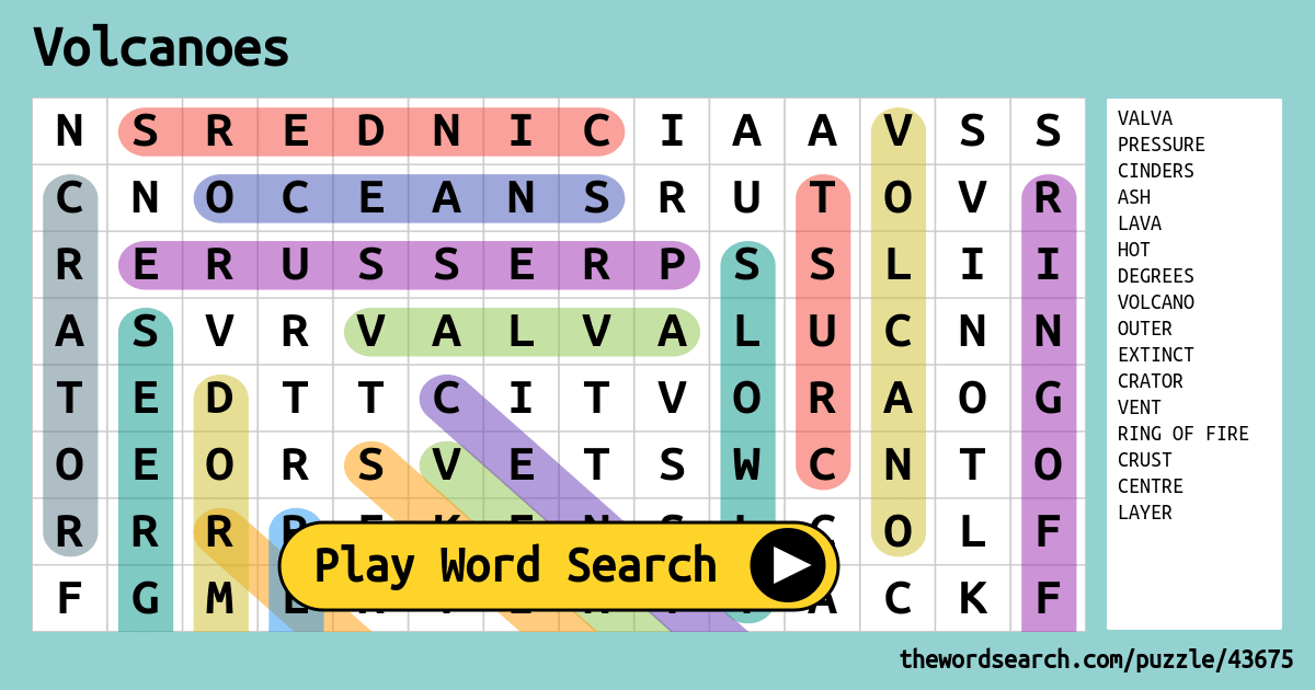 Volcanoes Word Search