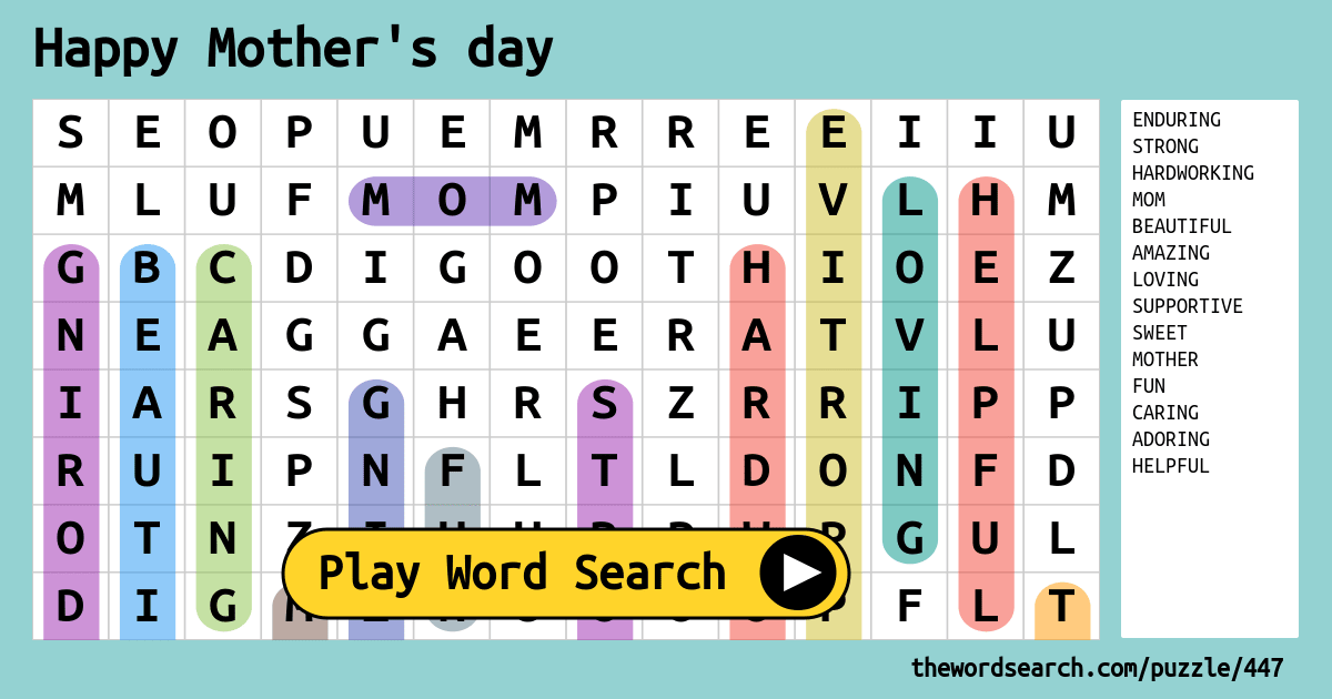 Happy Mother's day Word Search