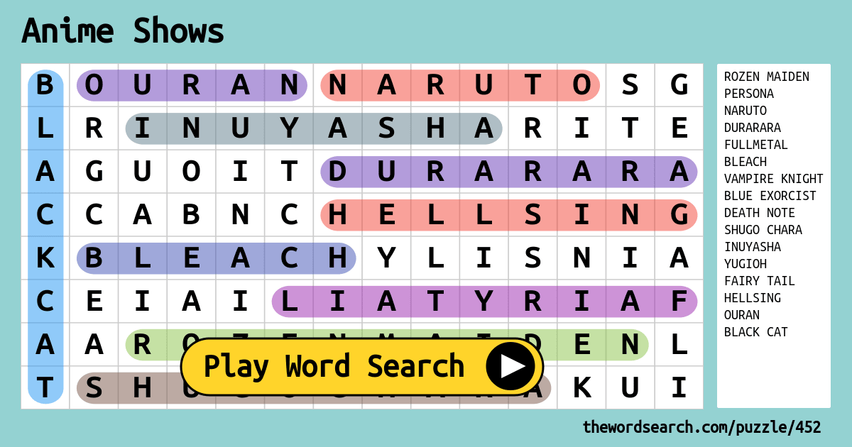 Anime Word Search - WordMint
