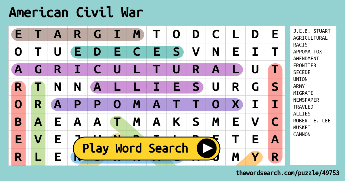american civil war word search