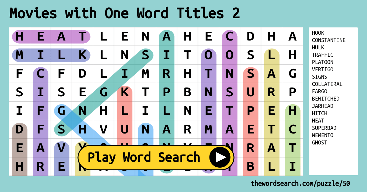 Movies with One Word Titles 2 Word Search
