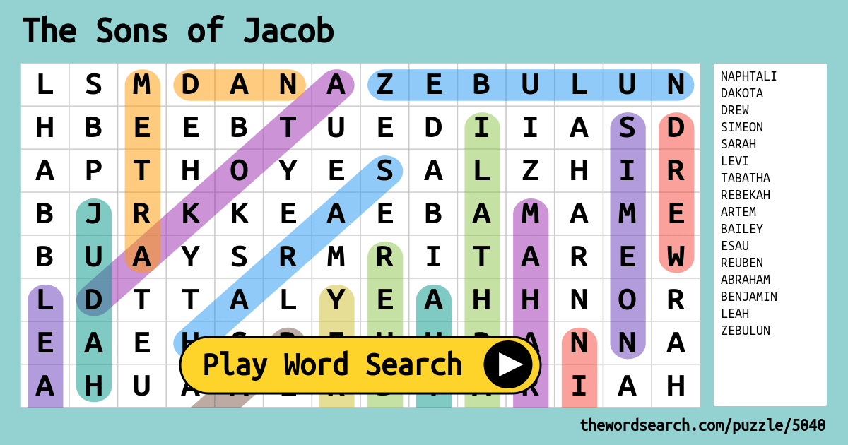 The Sons of Jacob Word Search