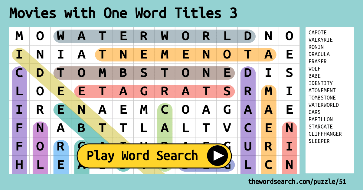 Movies With One Word Titles 3 Word Search