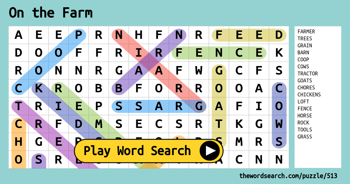 On the Farm Word Search