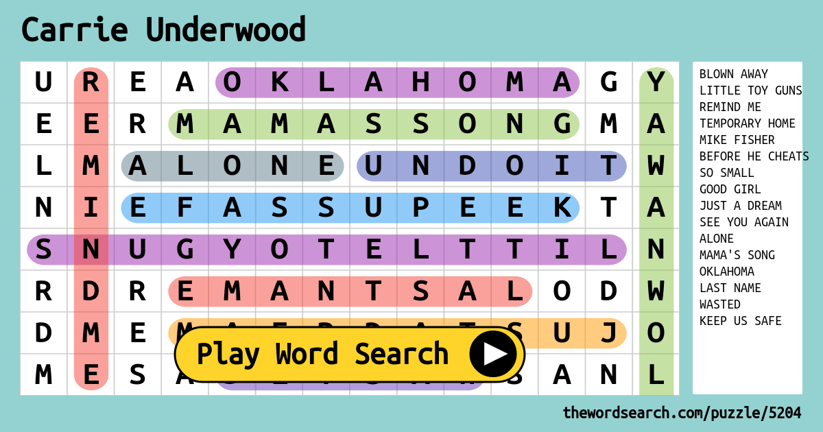 Carrie Underwood Word Search