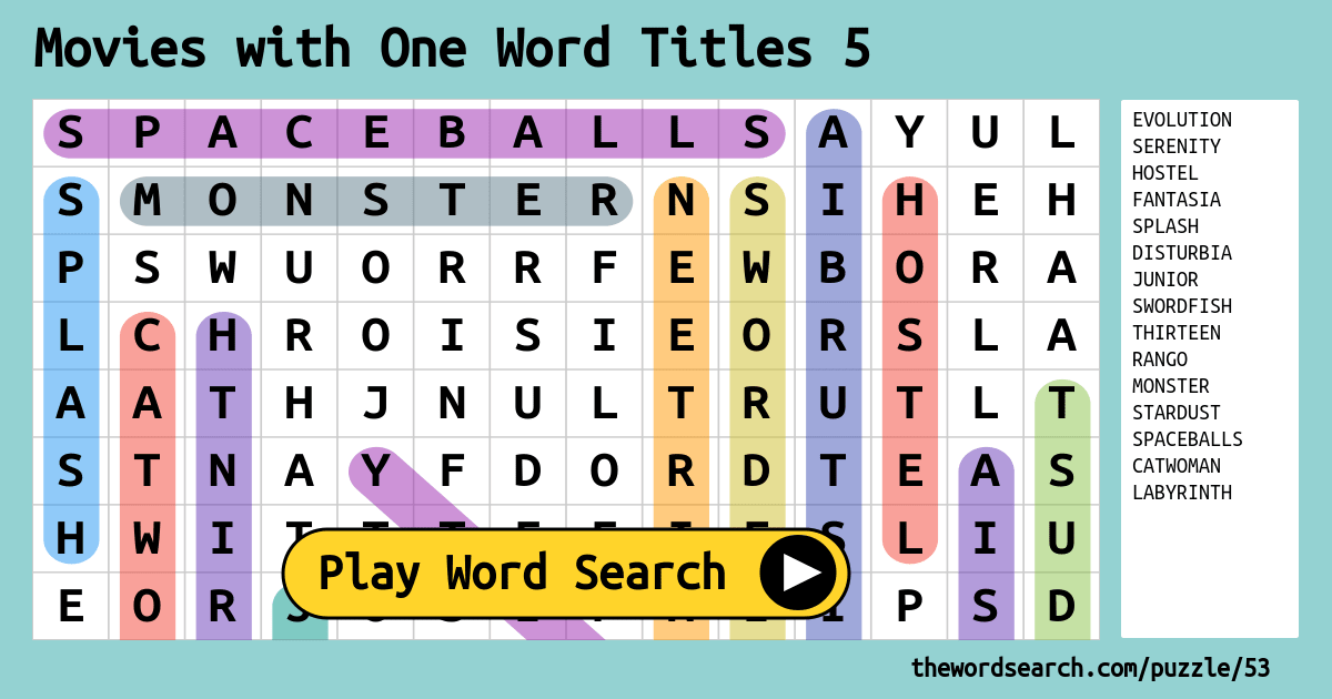 Movies With One Word Titles 5 Word Search