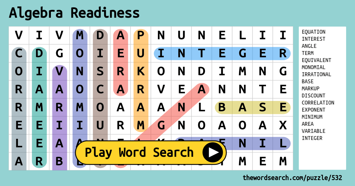 Algebra Readiness Word Search