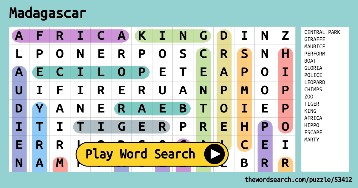 madagascar word search