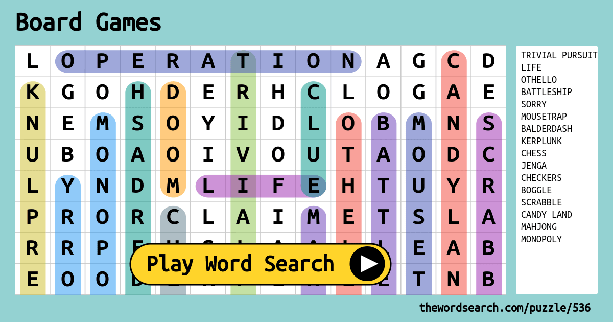 Board Games Word Search