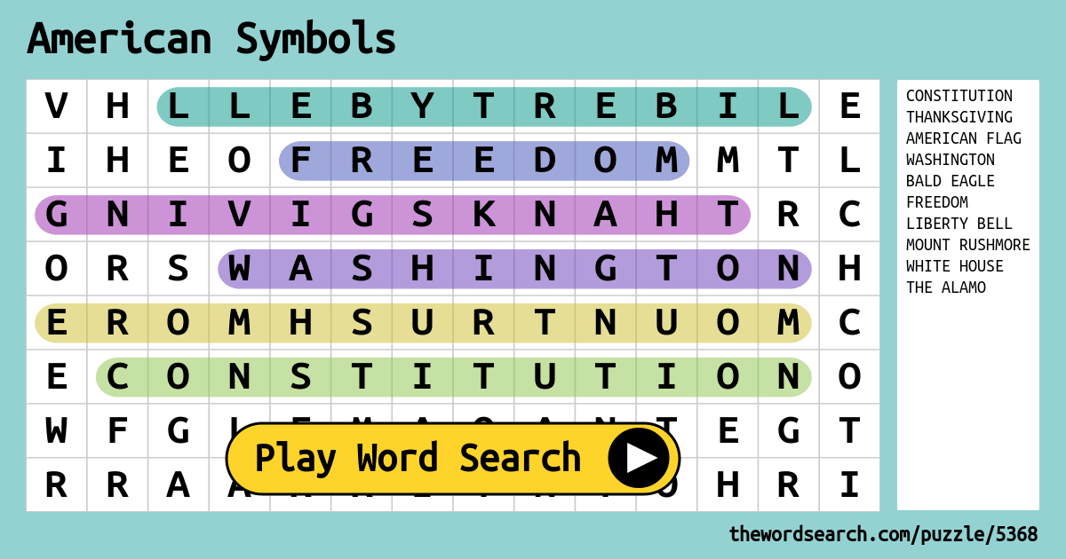 American Symbols Word Search