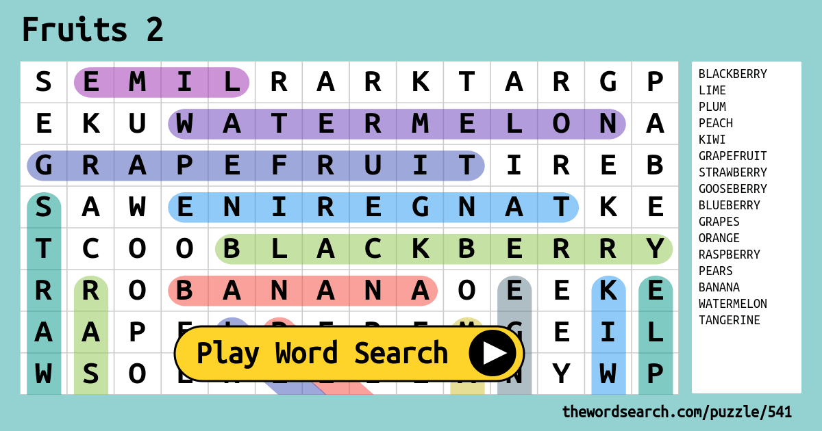 Fruits 2 Word Search