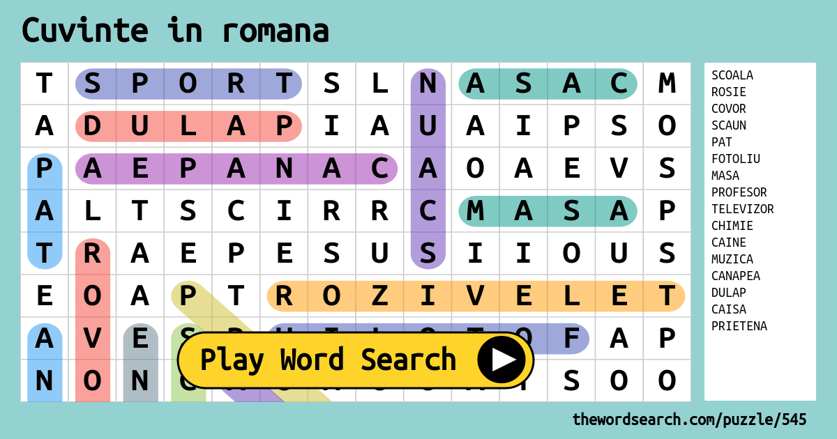 Cuvinte In Romana Word Search