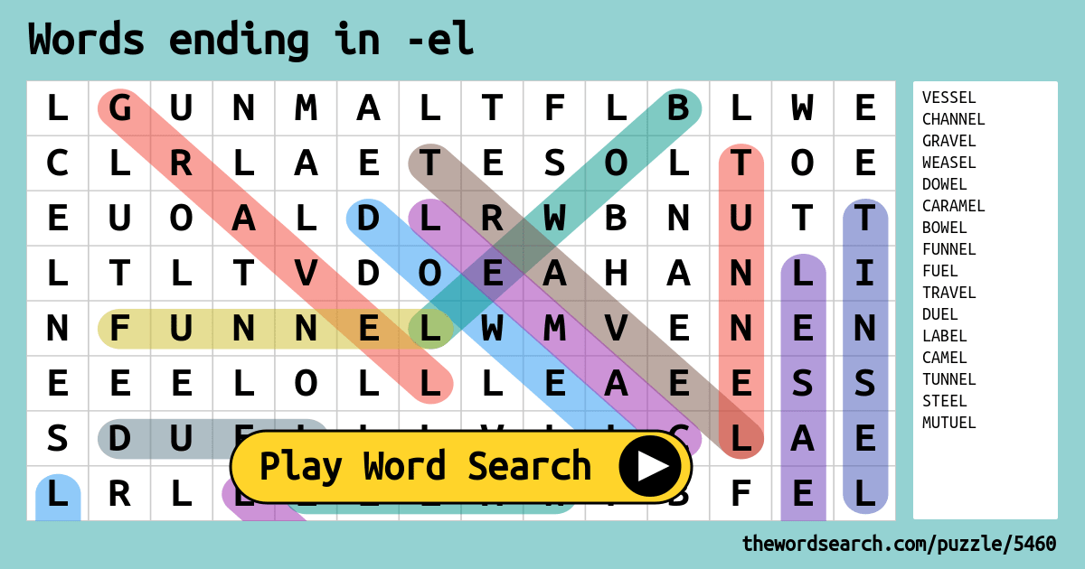 Words Ending In el Word Search