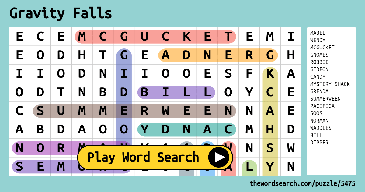 Gravity Falls Word Search