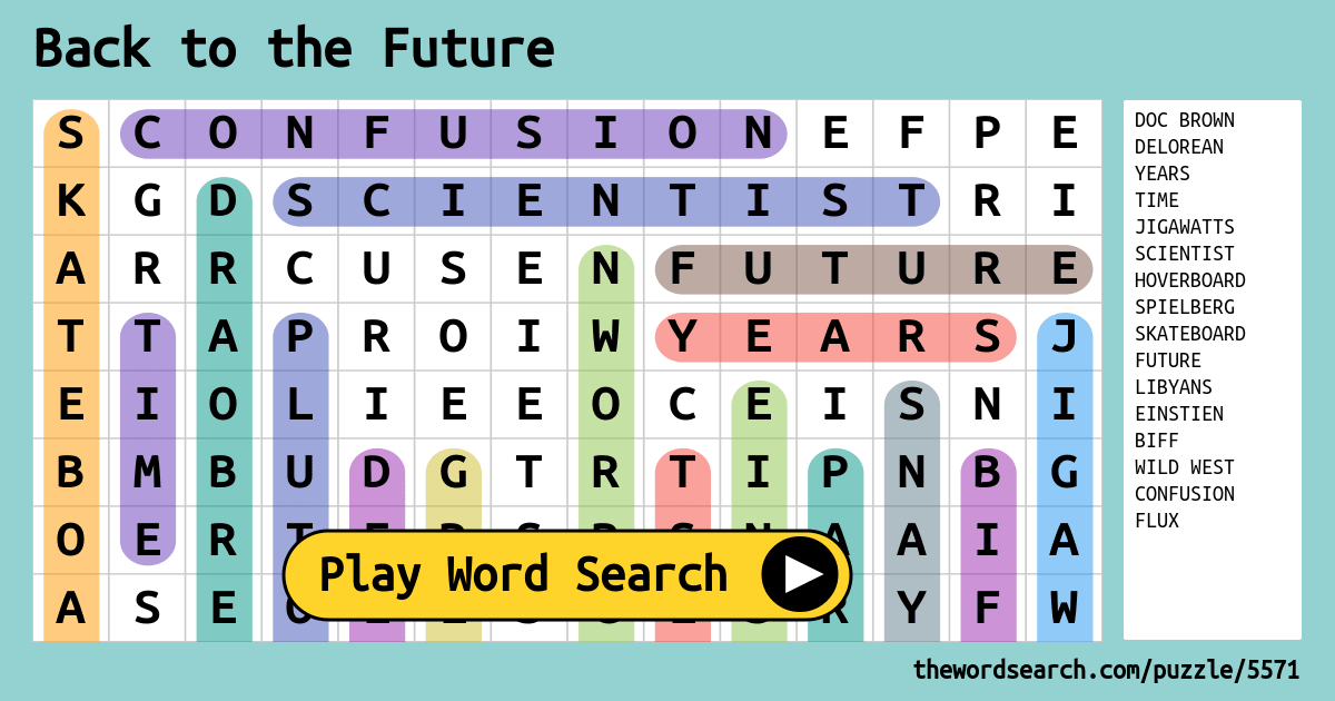 Back To The Future Word Search