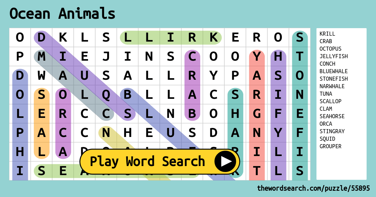 Ocean Animals Word Search