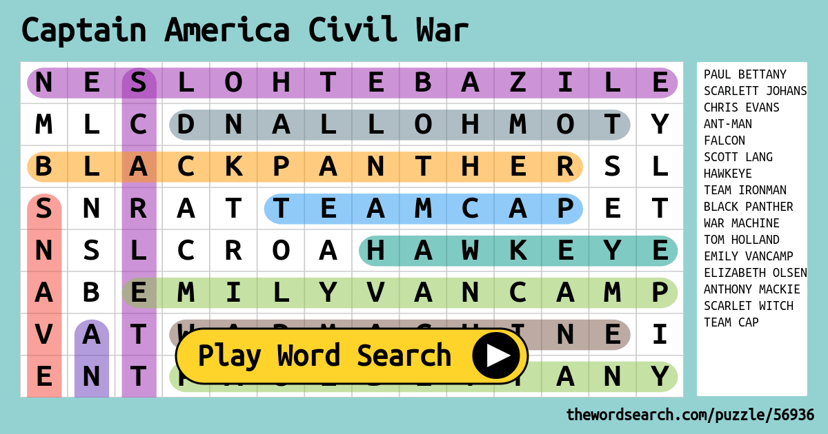 captain america civil war word search