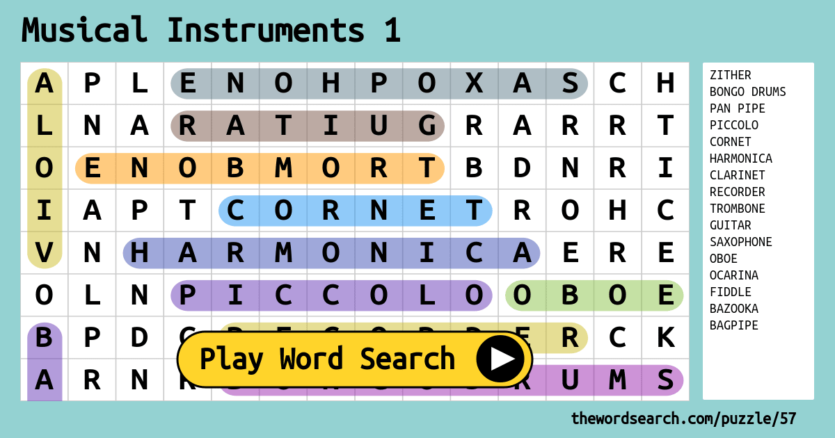 Download Word Search On Musical Instruments 1