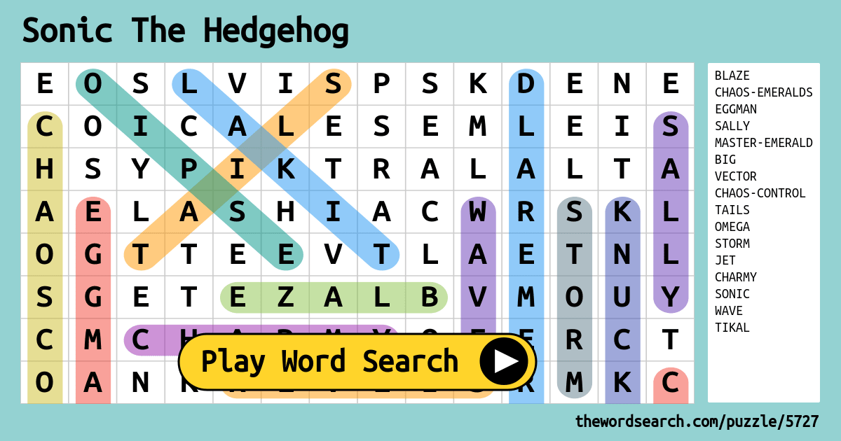 Sonic The Hedgehog Word Search