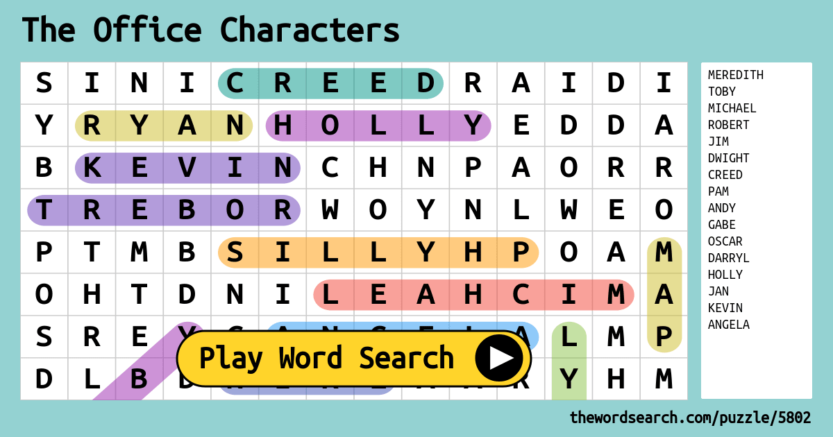 the office characters word search