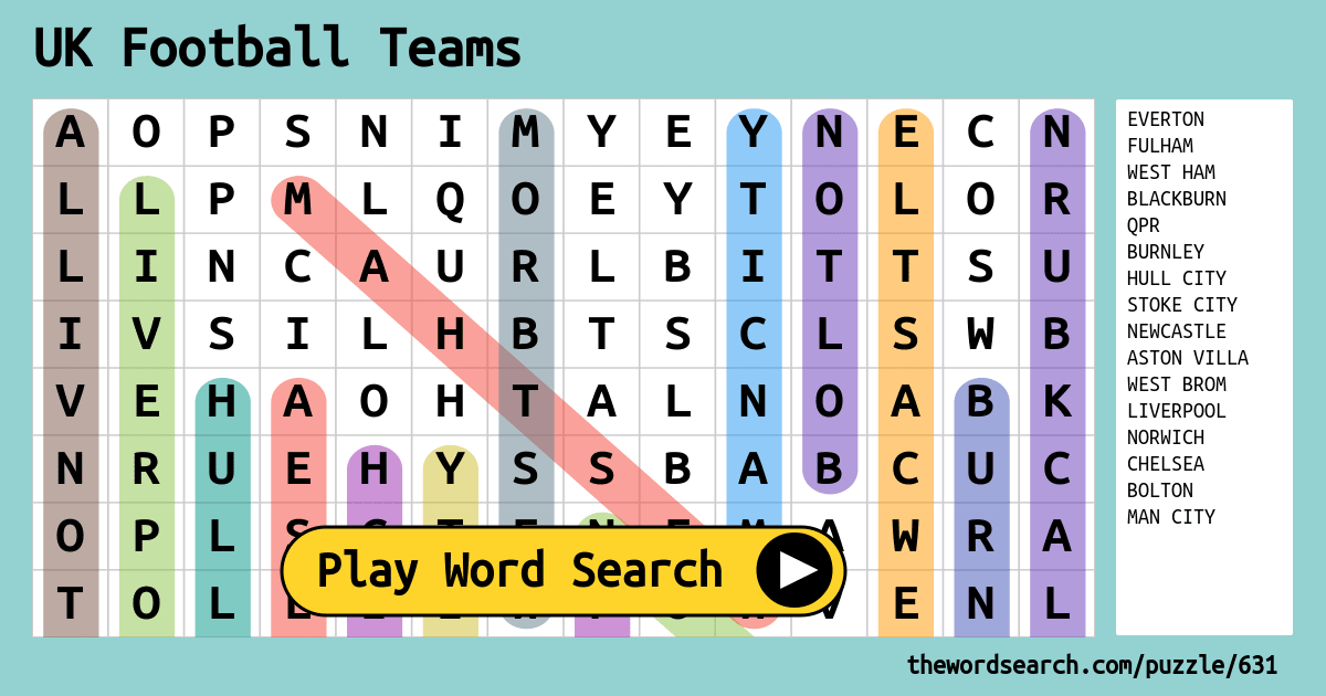 uk football teams word search