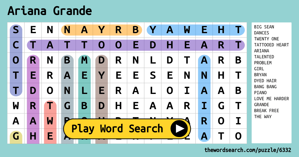 Ariana Grande Word Search