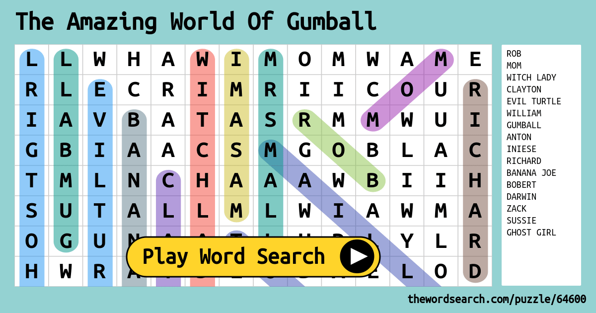 Word Search, The Amazing World of Gumball