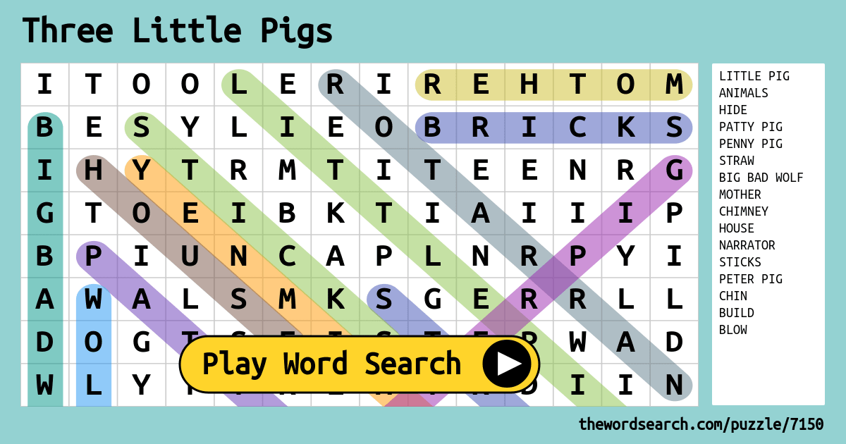 Three Little Pigs Word Search