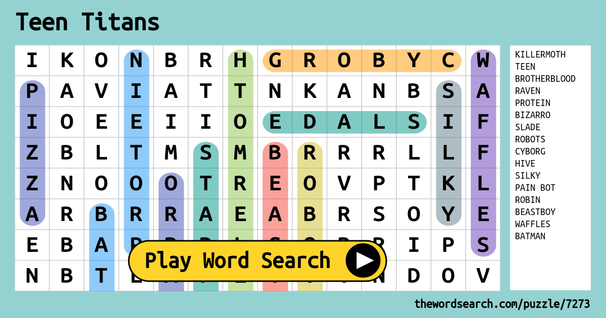 Download Word Search On Teen Titans