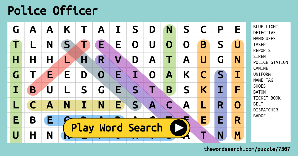 Police Word Search Printables