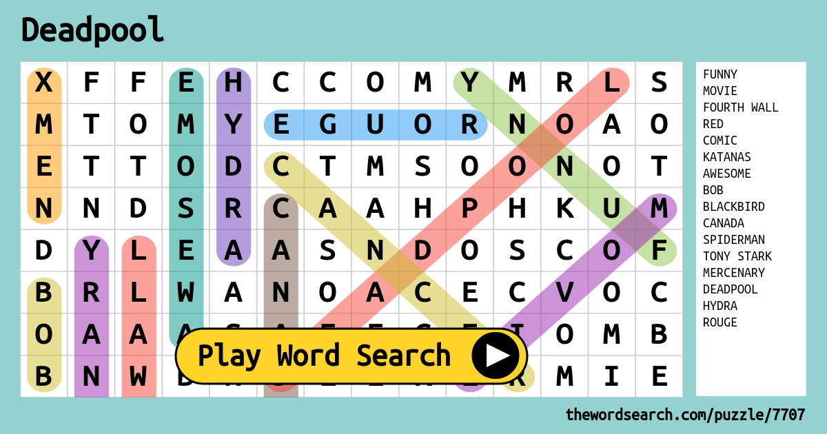 Deadpool Word Search