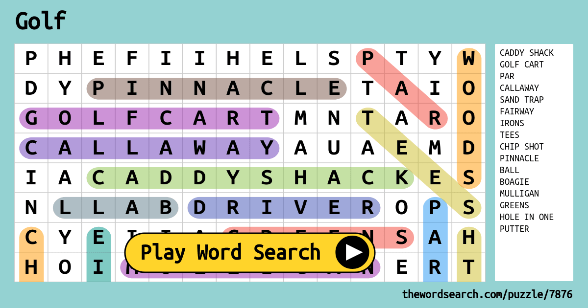 Golf Word Search Free Printable - Word Search Maker