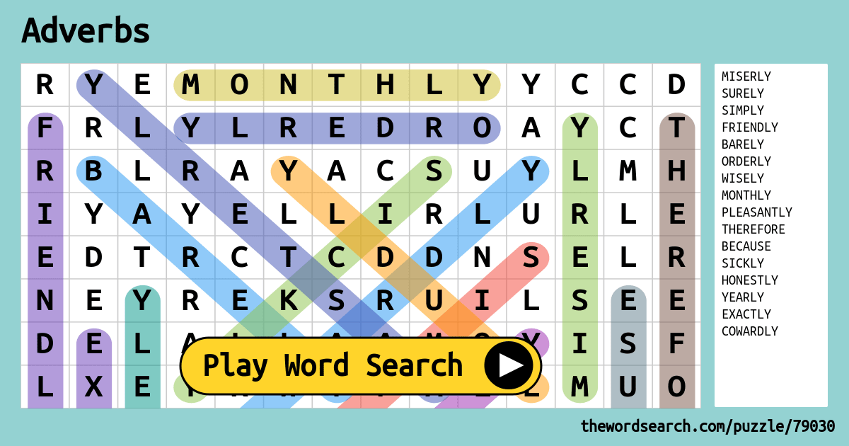 Adverbs Word Search