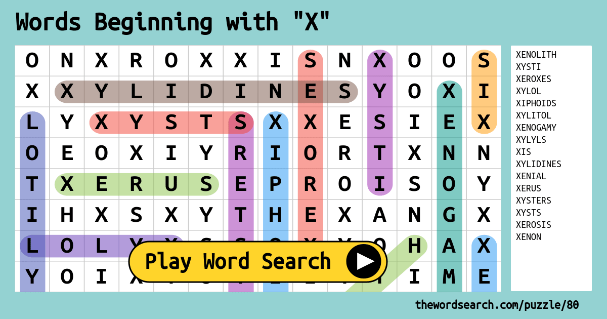 words starting with x