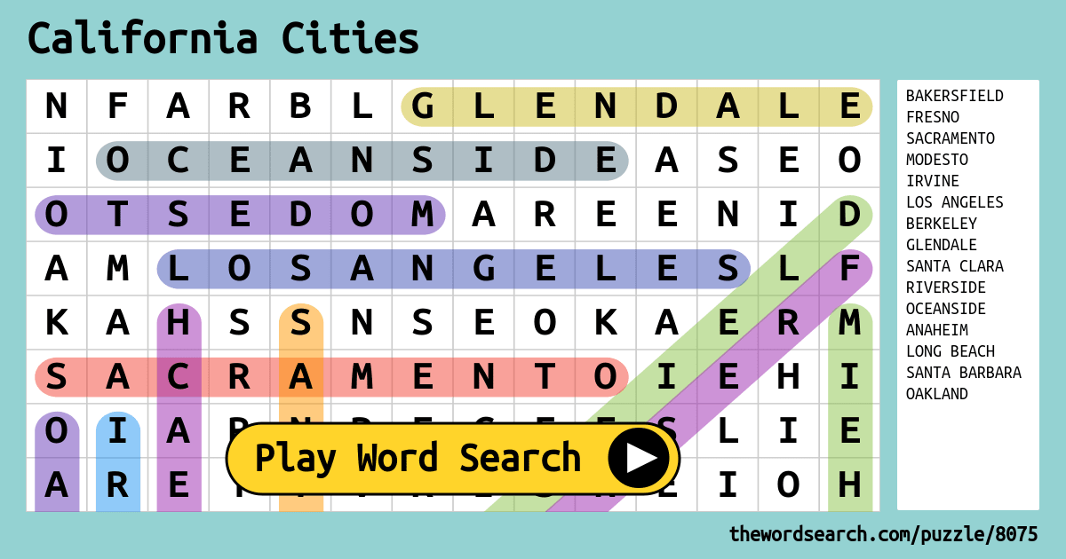 California Cities Word Search