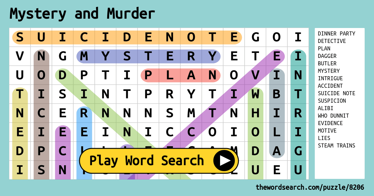 Mystery And Murder Word Search