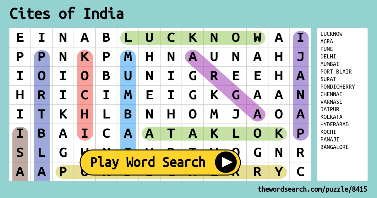 cites-of-india-word-search