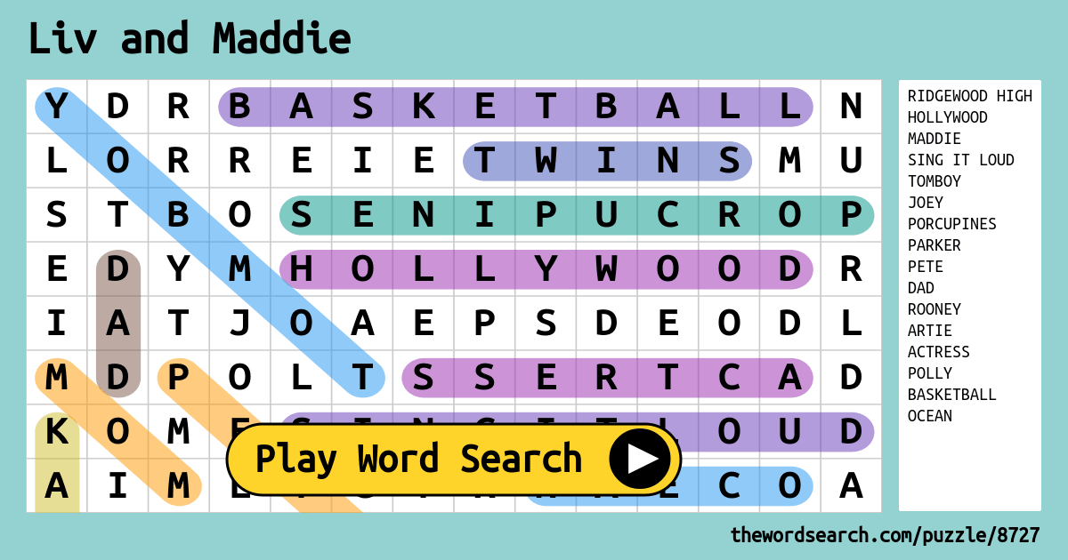 Liv And Maddie Word Search