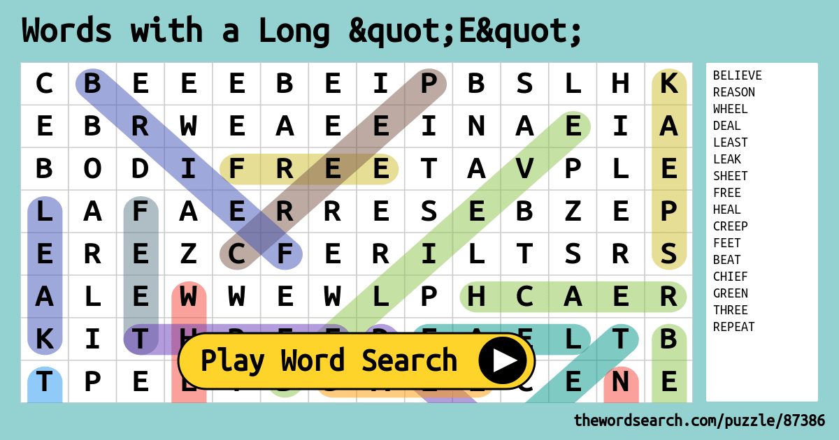 Words with a Long "E" Word Search