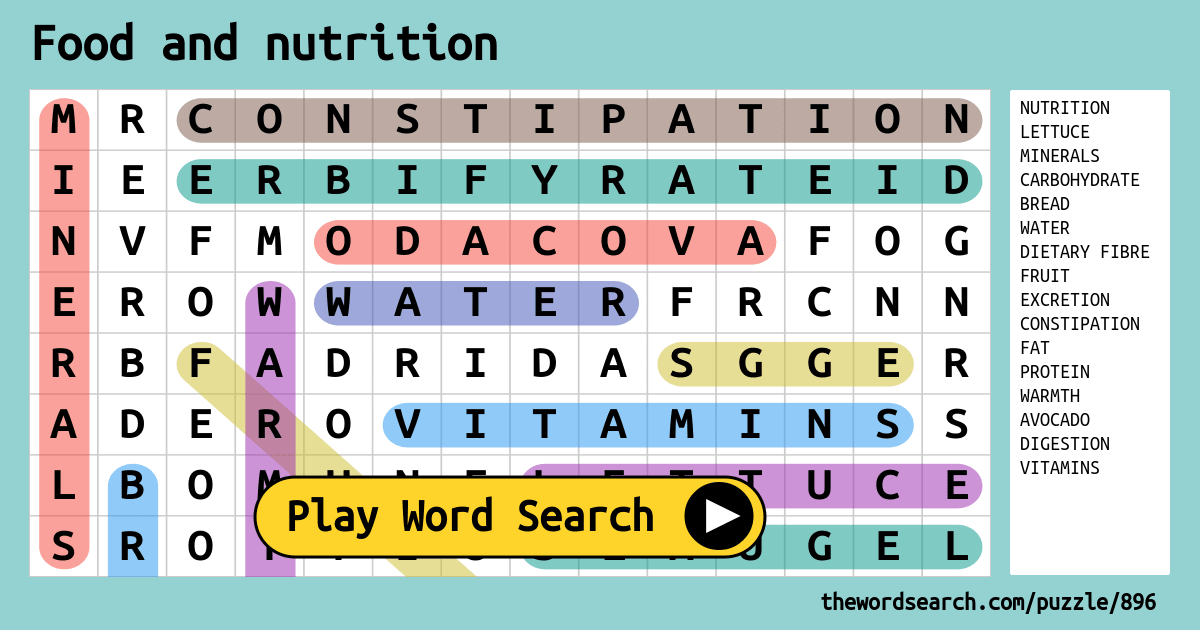 food and nutrition word search