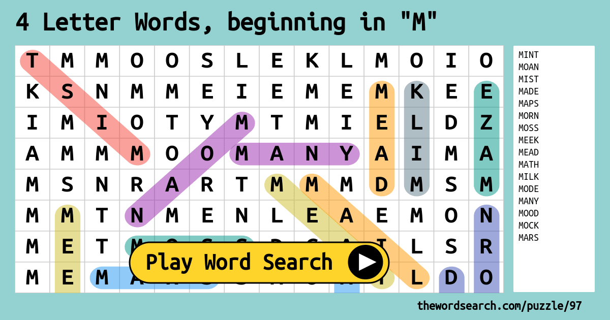 4 letter words beginning in m word search