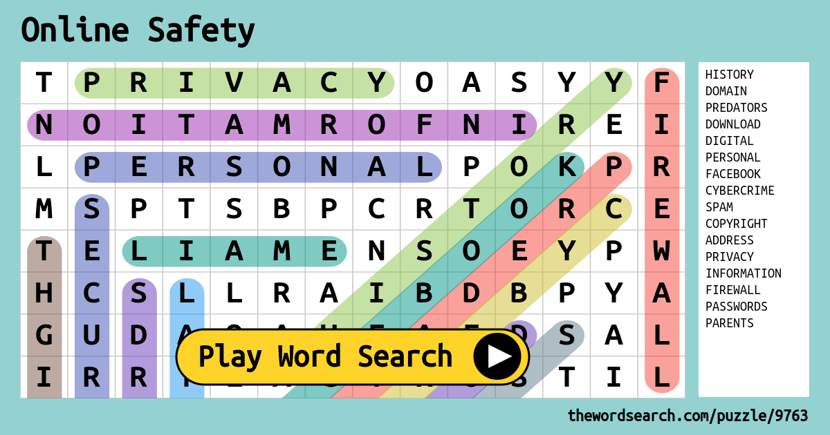 Online Safety Word Search