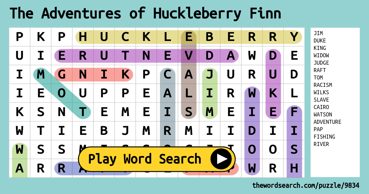 The Adventures Of Huckleberry Finn Word Search