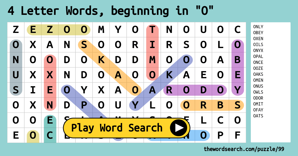 4 Letter Words, beginning in "O" Word Search