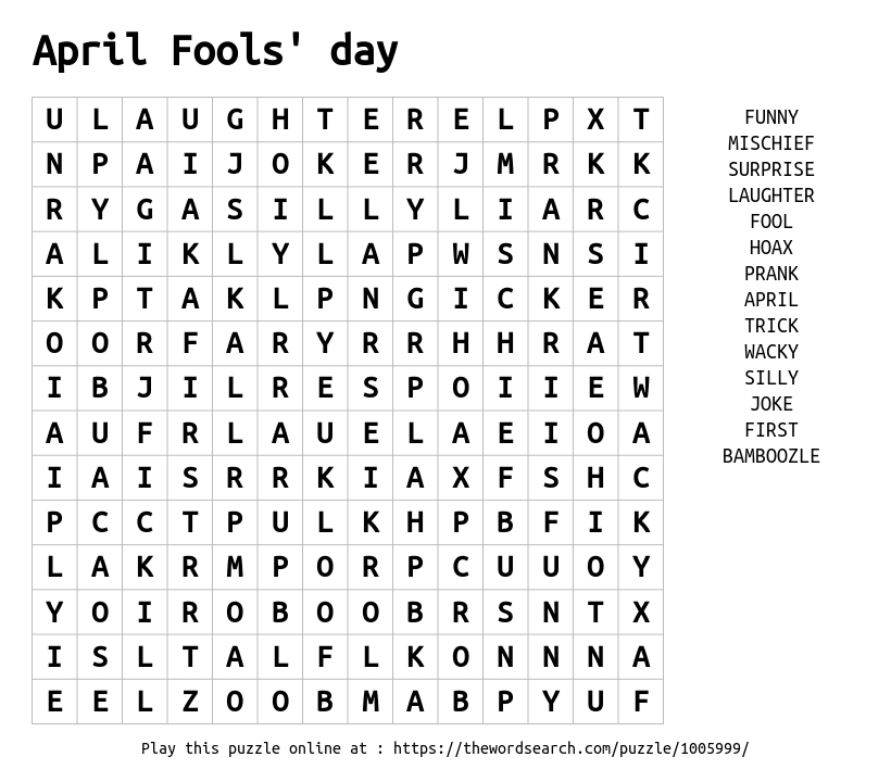 Download Word Search on April Fools' day
